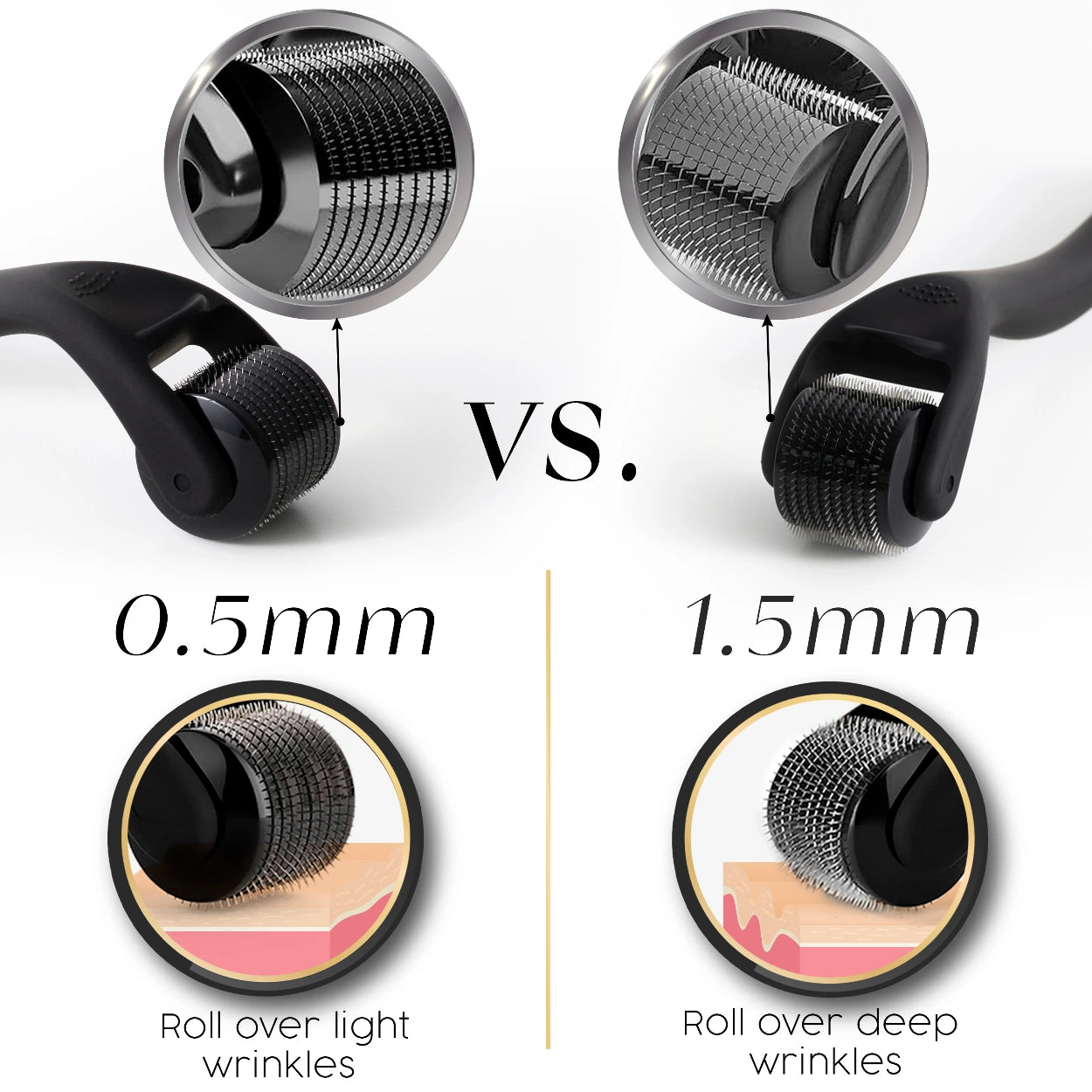 Needle length size comparison for DermTech derma rollers, specially designed for women's microneedling needs. This guide helps you choose the right size for facial skincare, wrinkle reduction, acne scar treatment, and collagen production. Learn how different derma roller sizes enhance skin texture, and support at-home microneedling for a radiant complexion.
