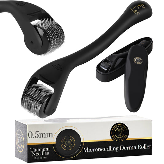 Derma roller specifically designed for reducing light wrinkles. Microneedle at home tool for skin improvement. For women face microneedling.